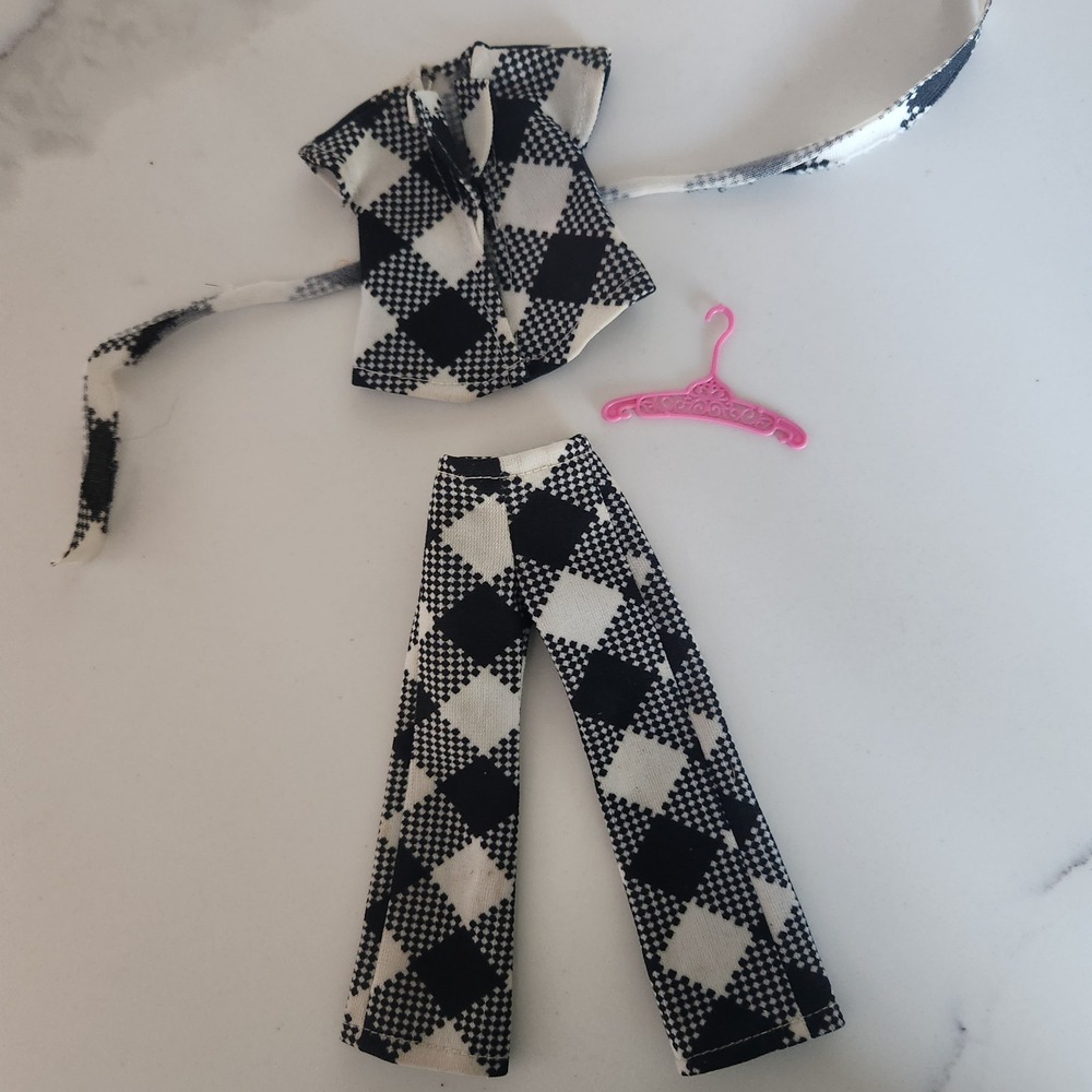 Doll Clothes 1970s handmade Gingham Bell‎ Bottom Pants Top Outfit